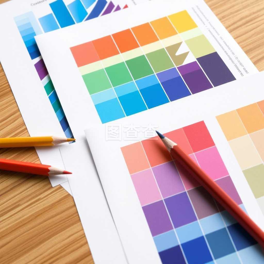 彩色圖表印刷文件,書桌上有鉛筆